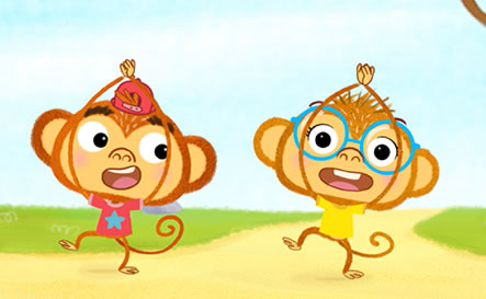 Two monkeys dancing.